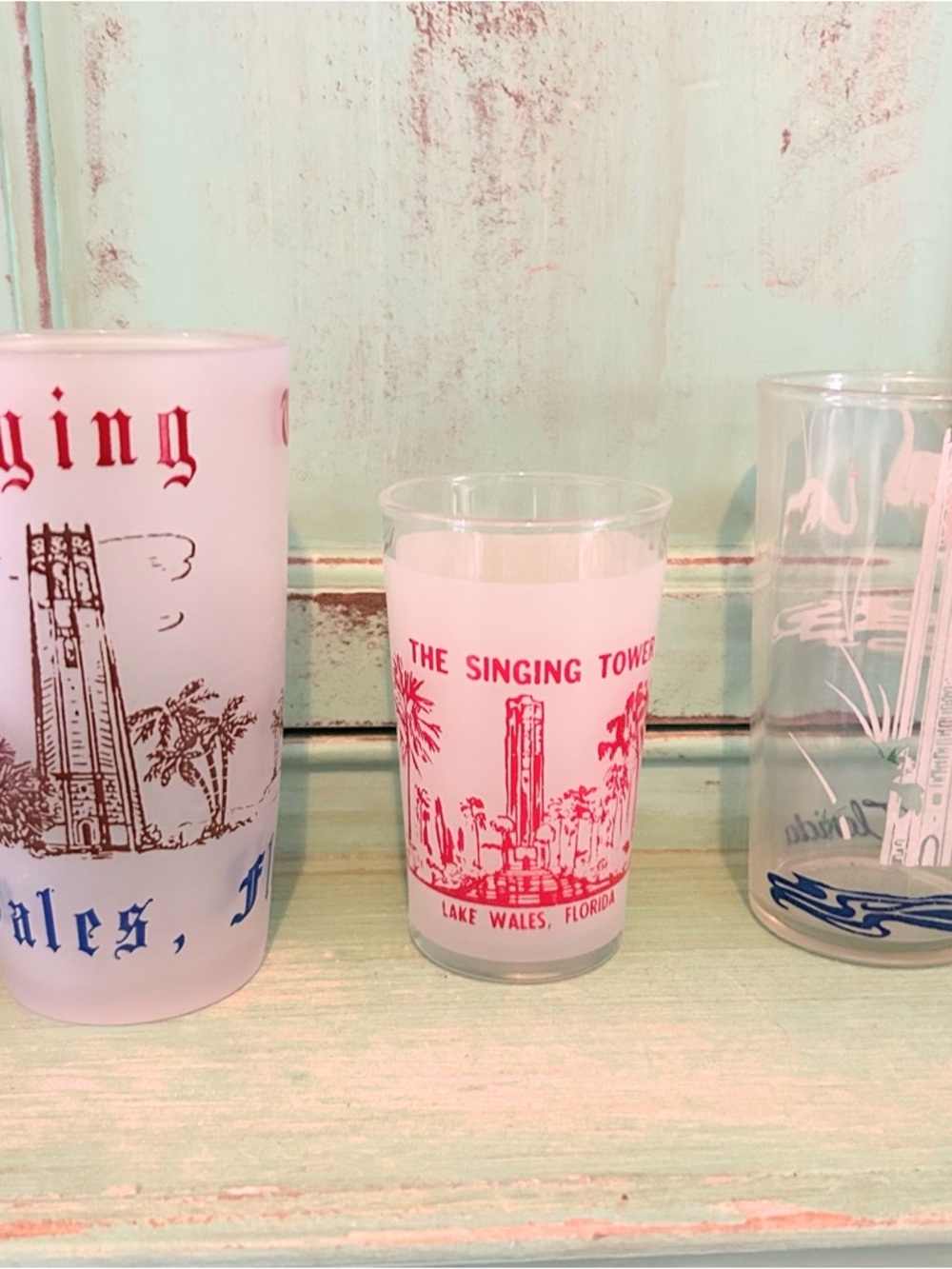 Vintage Florida Bok Tower Gardens The Singing Tower Lake Wales Glass Set Glasses